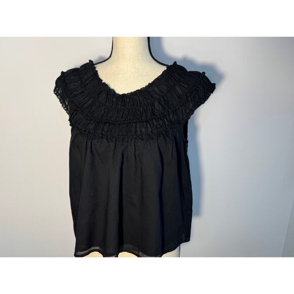 J Crew Black Top Sleeveless Tank Ruffled Shell Cropped Blouse M NWT - Picture 3 of 8
